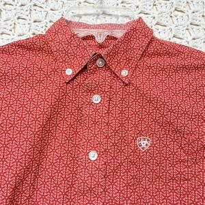 Cinch Shirt Boys Sz S (8) Red Floral Geometric Long Sleeve Button Down Western
